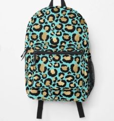 Blue Turquoise Gold Metallic Leopard Print Fur Spots Backpack