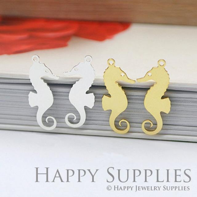 Stud Earrings,Hippocampus Brass Earrings, Raw Brass Stud Earrings With Stainless Steel Earring Posts, Earring Stud Findings (ZEN036) 4pcs/Lot