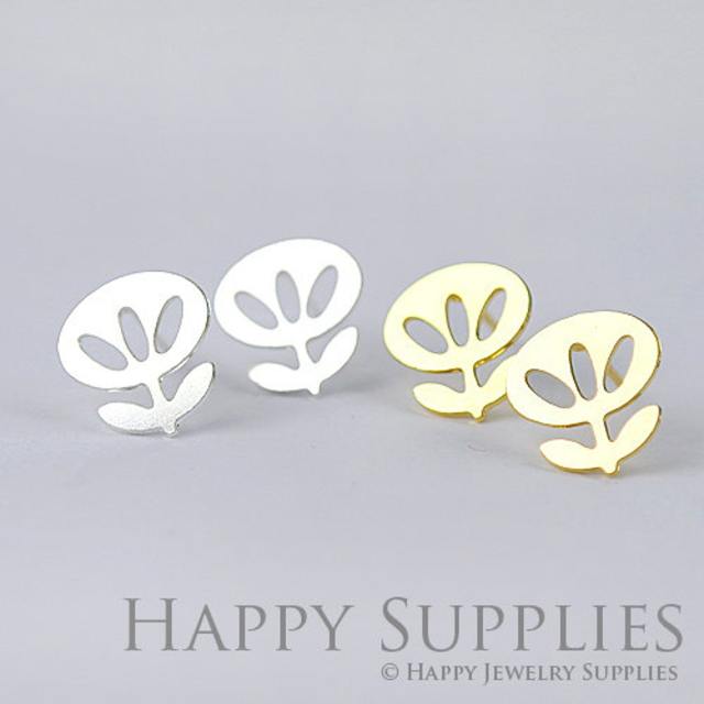 Stud Earrings,Lovely Flower Brass Earrings, Raw Brass Stud Earrings With Stainless Steel Earring Posts, Earring Stud Findings (ZEN041) 4pcs/Lot