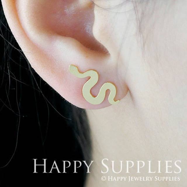 Stud Earrings, Snake Brass Earrings, Raw Brass Stud Earrings With Stainless Steel Earring Posts, Earring Stud Findings (ZEN073) 4pcs/Lot