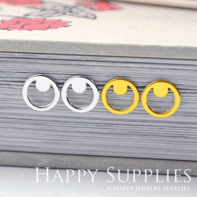 Stud Earrings, Circle Brass Earrings, Raw Brass Stud Earrings With Stainless Steel Earring Posts, Earring Stud Findings (ZEN227) 4pcs/Lot