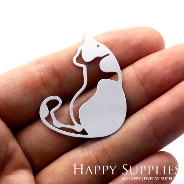 Stainless Steel Jewelry Charms, Cat Stainless Steel Earring Charms, Stainless Steel Silver Jewelry Pendants, Stainless Steel Silver Jewelry Findings, Stainless Steel Pendants Jewelry Wholesale (SSD782)