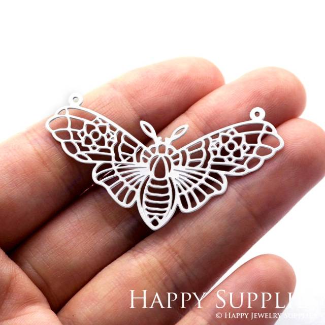 Stainless Steel Jewelry Charms, Moth Stainless Steel Earring Charms, Stainless Steel Silver Jewelry Pendants, Stainless Steel Silver Jewelry Findings, Stainless Steel Pendants Jewelry Wholesale (SSD847)