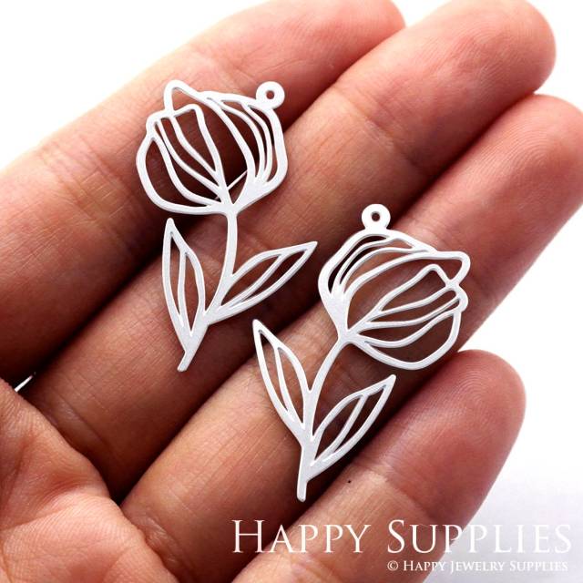 Stainless Steel Jewelry Charms, Flowers Stainless Steel Earring Charms, Stainless Steel Silver Jewelry Pendants, Stainless Steel Silver Jewelry Findings, Stainless Steel Pendants Jewelry Wholesale (SSD948)