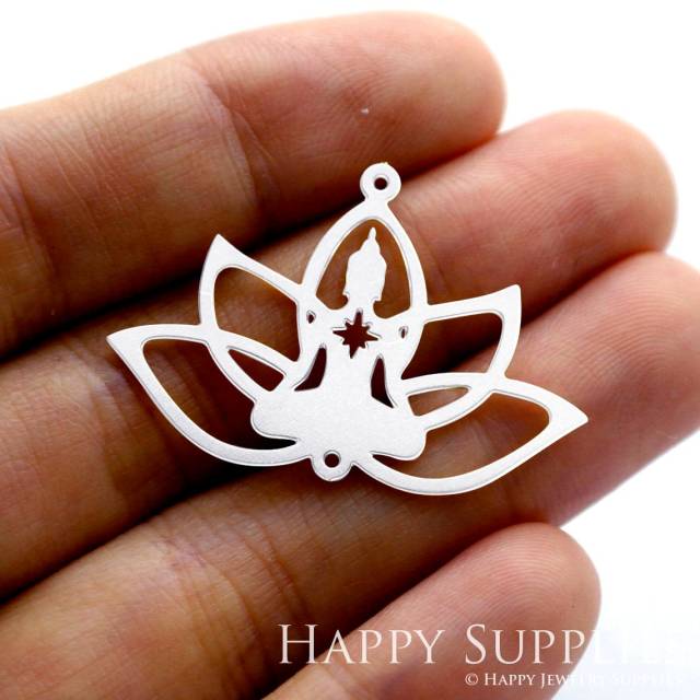 Stainless Steel Jewelry Charms, Buddha in Lotus Stainless Steel Earring Charms, Stainless Steel Silver Jewelry Pendants, Stainless Steel Silver Jewelry Findings, Stainless Steel Pendants Jewelry Wholesale (SSD1318)