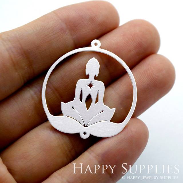 Stainless Steel Jewelry Charms, Buddha in Lotus Stainless Steel Earring Charms, Stainless Steel Silver Jewelry Pendants, Stainless Steel Silver Jewelry Findings, Stainless Steel Pendants Jewelry Wholesale (SSD1406)