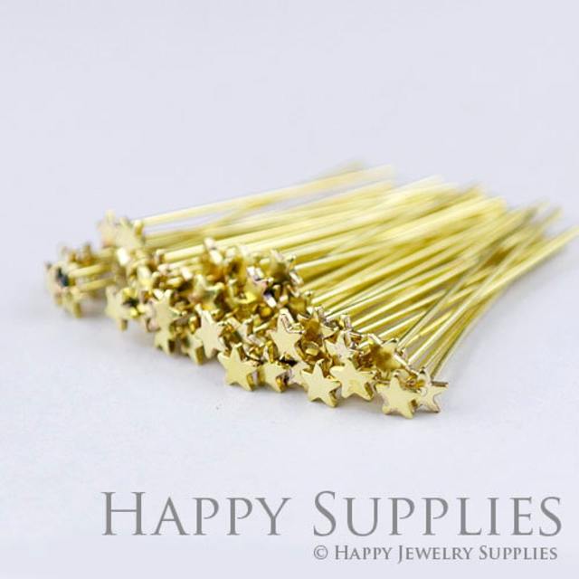 50pcs Nickel Free - 33mm Long Raw Brass Star End Headpin (ZZ133-R)