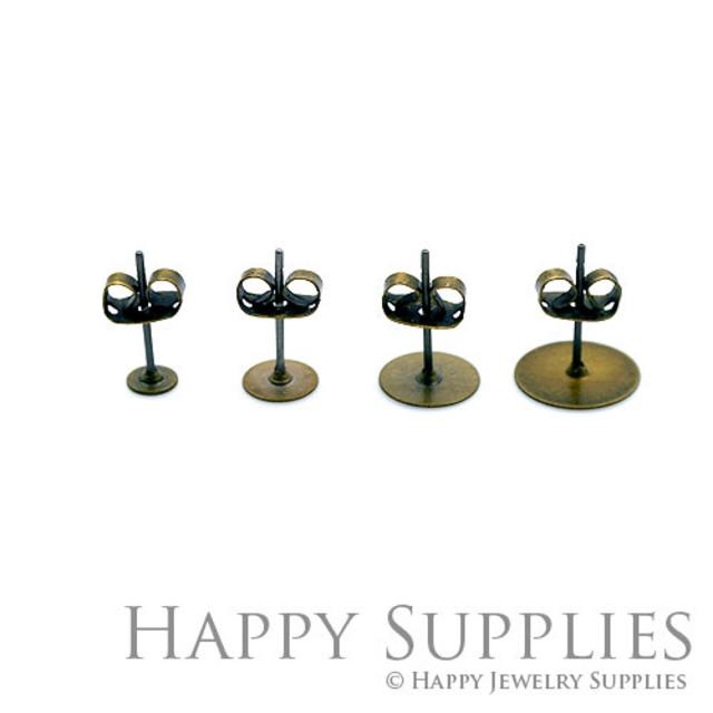 40Sets - Nickel Free High Quality Antique Bronze Brass Earring Posts With 5mm/ 6mm/ 8mm/ 10mm Pad And Stopper (BJJ027/ HE151/ HE148/HE152)