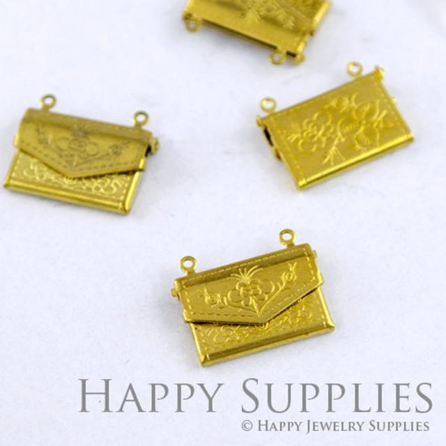 8pcs Envelope Raw Brass Locket Pendants /Charms (FS004)
