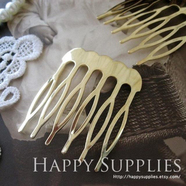 4pcs Nickel Free - High Quality Real Gold Plated Copper 6 Teeth Barrette Hair Combs (ZX144)