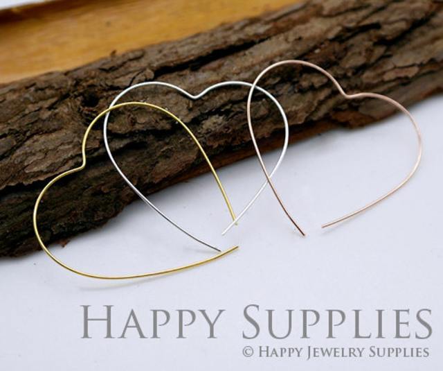 20pcs Nickel Free - Hight Quality 43mm Heart Rose Gold / Silver/ Golden Plated Brass Hoop Earrings (HE158)