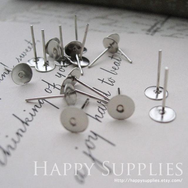 200pcs Nickel Free - High Quality Silver Plated Brass Earring Posts With 6mm Pad (18051)