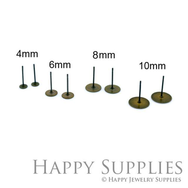 100pcs Nickel Free - High Quality Antique Bronze Plated Brass Earring Posts With 5mm/ 6mm/ 8mm/ 10mm Pad