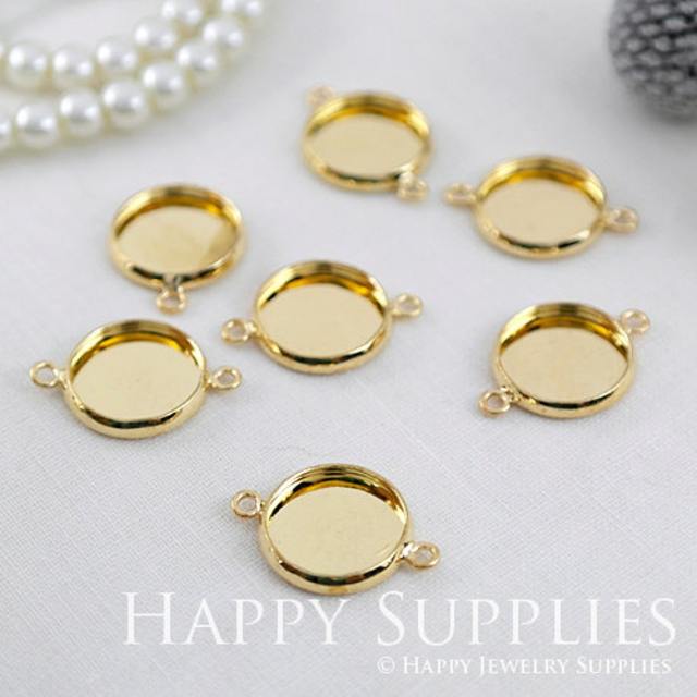 10Pcs 12 mm Golden Plated Cabochon Pendant Base with 2 loops (GD141)