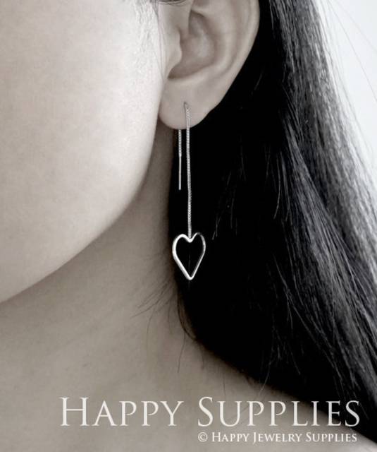 1 Pair Sterling Silver Geometry Heart Threader Earring / Geometry Jewelry / Everyday Jewelry / Perfect Gift For Her (ZE175)
