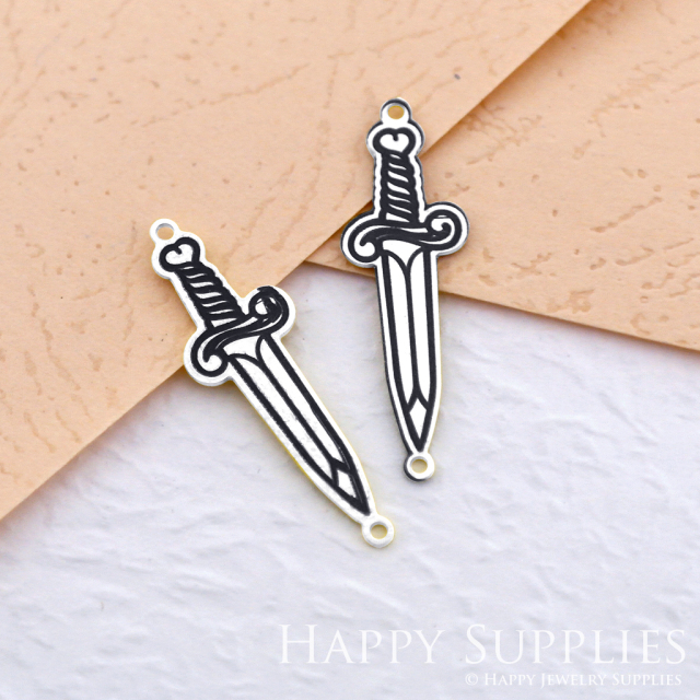 Making Jewelry Findings Stainless Steel Bead Metal Pendant Laser Cut Engraved Black Sword Charms For DIY Necklace Earrings(ESD015)