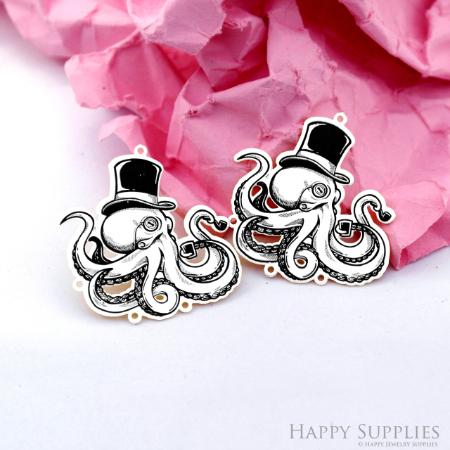 Making Jewelry Findings Stainless Steel Bead Metal Pendant Laser Cut Engraved Black Octopus Charms For DIY Necklace Earrings (ESD302)