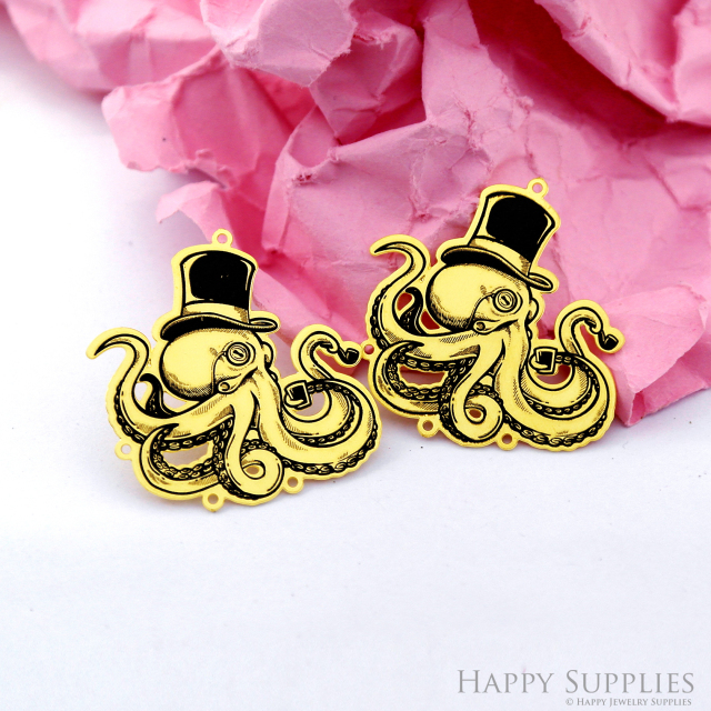 Making Jewelry Findings Raw Brass Bead Pendant Laser Cut Engraved Black Octopus Charm For DIY Necklace Earrings(ERD302)