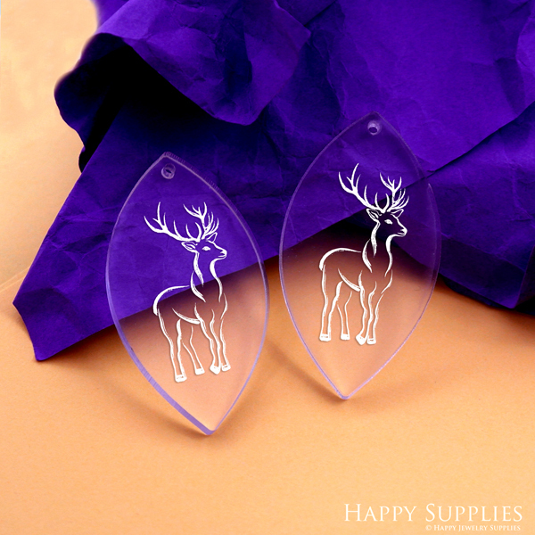 Diamond Acrylic Pendant Making Jewelry Findings Bead Laser Cut Deer Charms For DIY Necklace Earrings (AHD071)