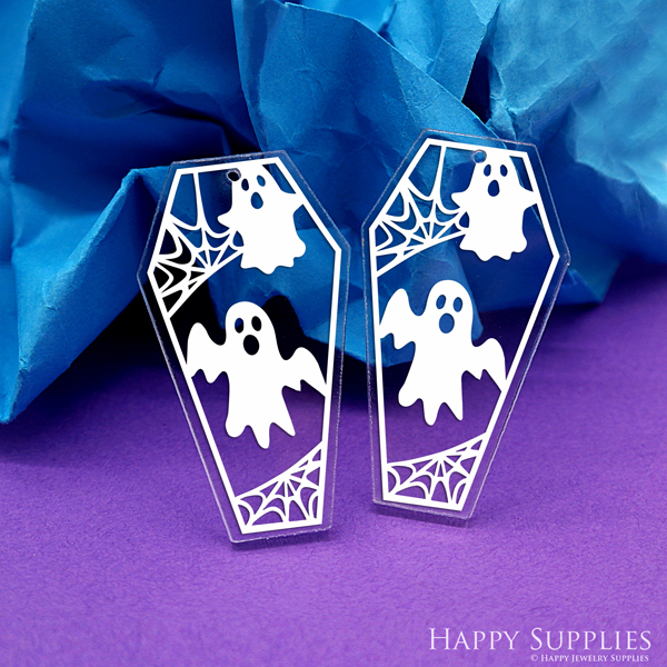 Halloween Acrylic Pendant Making Jewelry Findings Bead Laser Cut Ghost Charms For DIY Necklace Earrings (AHK144)