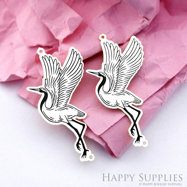 Making Jewelry Findings Stainless Steel Bead Metal Pendant Laser Cut Engraved Black Crane Charms For DIY Necklace Earrings (ESD190)