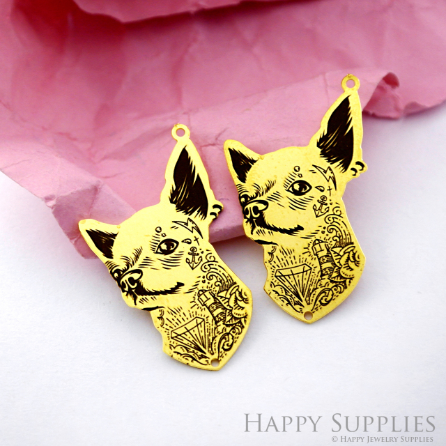 Making Jewelry Findings Raw Brass Bead Pendant Laser Cut Engraved Black Dog Charm For DIY Necklace Earrings (ERD203)