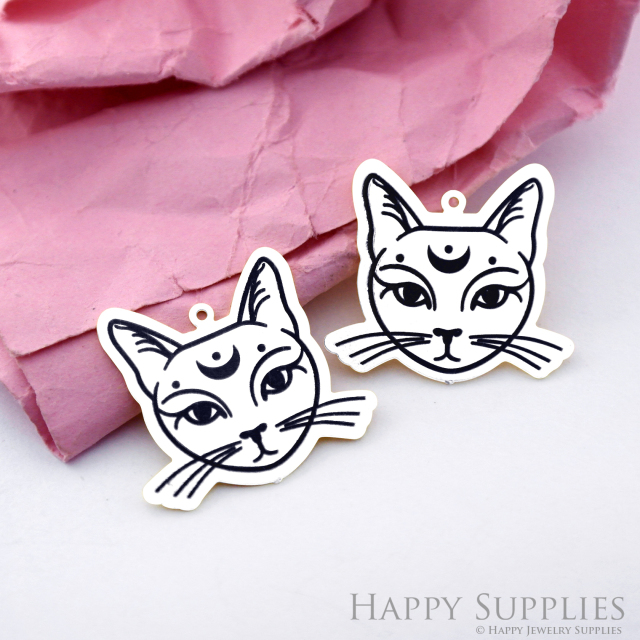 Making Jewelry Findings Stainless Steel Bead Metal Pendant Laser Cut Engraved Black Cat Charms For DIY Necklace Earrings (ESD208)