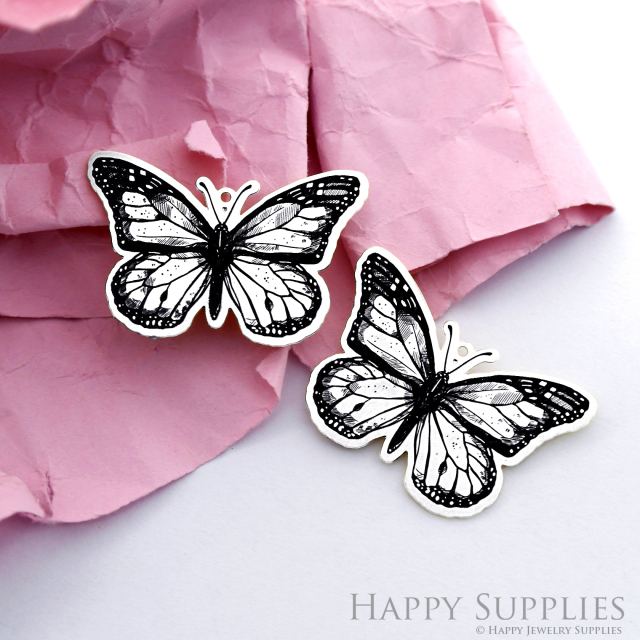 Making Jewelry Findings Stainless Steel Bead Metal Pendant Laser Cut Engraved Black Butterfly Charms For DIY Necklace Earrings (ESD196)