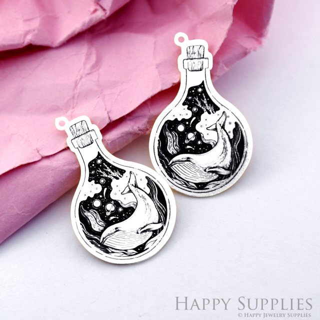 Making Jewelry Findings Stainless Steel Bead Metal Pendant Laser Cut Engraved Black Bottle Charms For DIY Necklace Earrings (ESD197)