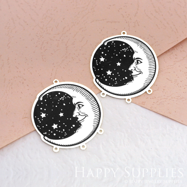 Making Jewelry Findings Stainless Steel Bead Metal Pendant Laser Cut Engraved Black Moon Charms For DIY Necklace Earrings (ESD053)