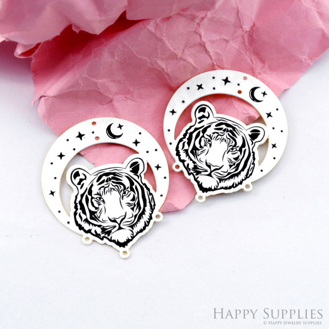 Making Jewelry Findings Stainless Steel Bead Metal Pendant Laser Cut Engraved Black Tiger Charms For DIY Necklace Earrings (ESD284)