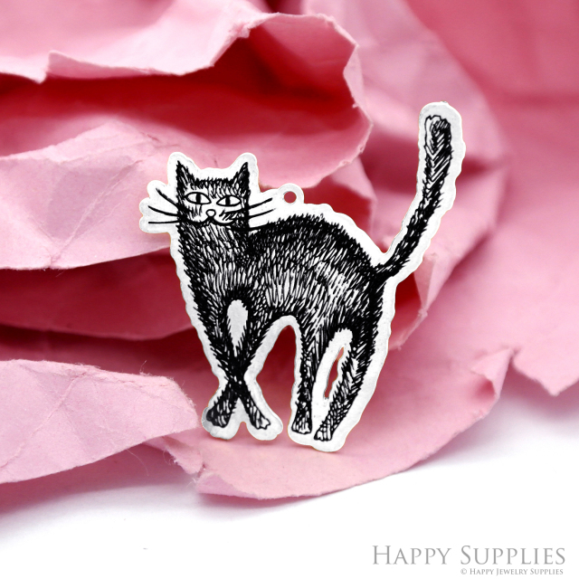 Making Jewelry Findings Stainless Steel Bead Metal Pendant Laser Cut Engraved Black Cat Charms For DIY Necklace Earrings (ESD217)