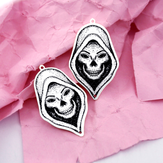 Making Jewelry Findings Stainless Steel Bead Metal Pendant Laser Cut Engraved Black Skull Charms For DIY Necklace Earrings (ESD279)
