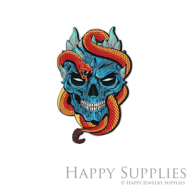 Handmade Jewelry Making Supplies Beads Cut Wooden Charm Skull Snake DIY Necklace Earring Brooch (CW214)