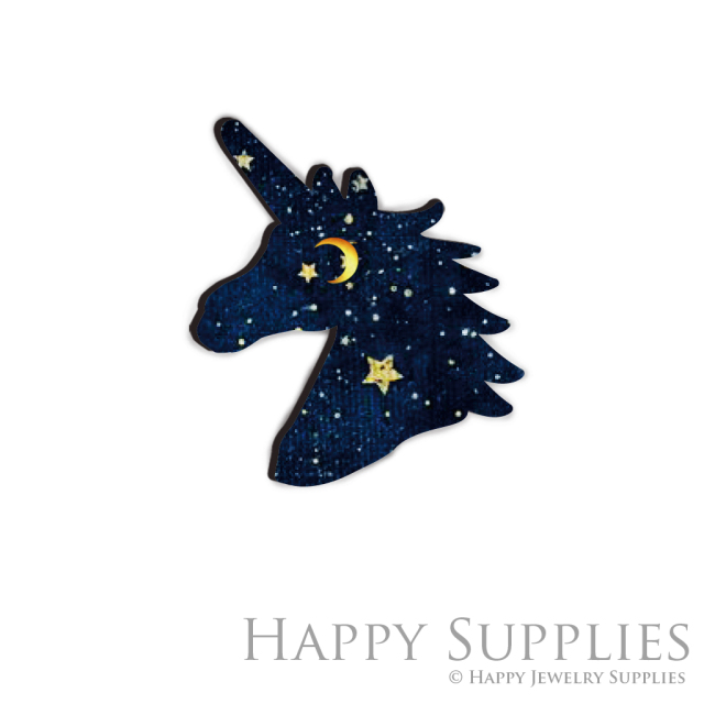 Handmade Jewelry Making Supplies Beads Cut Wooden Charm Unicorn DIY Necklace Earring Brooch (CW206)