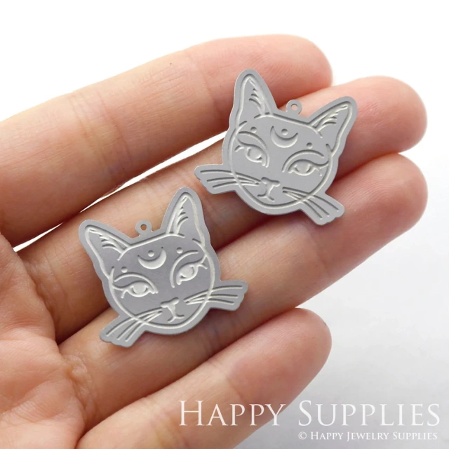 Corroded Stainless Steel Jewelry Charms, Cat Corroded Stainless Steel Earring Charms, Corroded Stainless Steel Silver Jewelry Pendants, Corroded Stainless Steel Silver Jewelry Findings, Corroded Stainless Steel Pendants Jewelry Wholesale (SSB73)