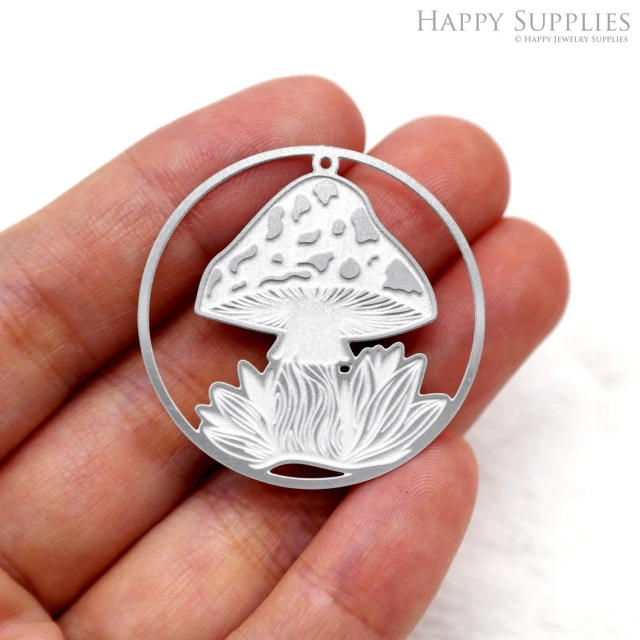 Corroded Stainless Steel Jewelry Charms, Mushroom Corroded Stainless Steel Earring Charms, Corroded Stainless Steel Silver Jewelry Pendants, Corroded Stainless Steel Silver Jewelry Findings, Corroded Stainless Steel Pendants Jewelry Wholesale (SSB592)