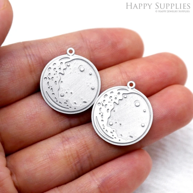 Corroded Stainless Steel Jewelry Charms, Moon Corroded Stainless Steel Earring Charms, Corroded Stainless Steel Silver Jewelry Pendants, Corroded Stainless Steel Silver Jewelry Findings, Corroded Stainless Steel Pendants Jewelry Wholesale (SSB585)