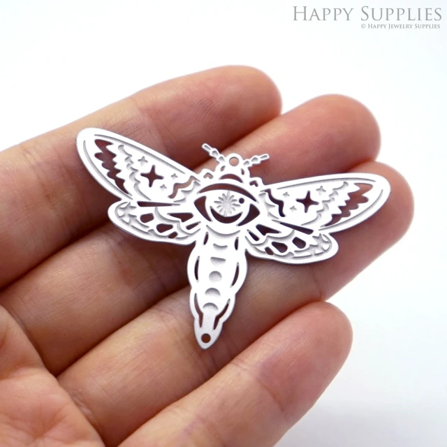 Corroded Stainless Steel Jewelry Charms, Moths Corroded Stainless Steel Earring Charms, Corroded Stainless Steel Silver Jewelry Pendants, Corroded Stainless Steel Silver Jewelry Findings, Corroded Stainless Steel Pendants Jewelry Wholesale (SSB597)