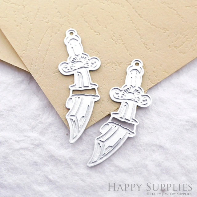 Corroded Stainless Steel Jewelry Charms, Knife Corroded Stainless Steel Earring Charms, Corroded Stainless Steel Silver Jewelry Pendants, Corroded Stainless Steel Silver Jewelry Findings, Corroded Stainless Steel Pendants Jewelry Wholesale (SSB568)