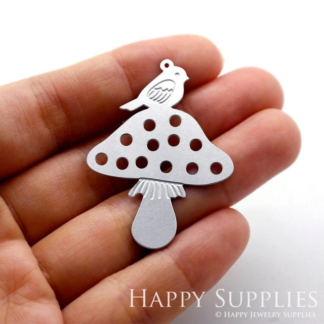 Corroded Stainless Steel Jewelry Charms, Mushroom Corroded Stainless Steel Earring Charms, Corroded Stainless Steel Silver Jewelry Pendants, Corroded Stainless Steel Silver Jewelry Findings, Corroded Stainless Steel Pendants Jewelry Wholesale (SSB260)
