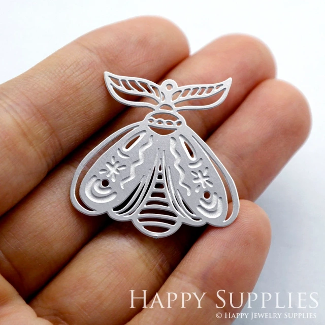 Corroded Stainless Steel Jewelry Charms, Moth Corroded Stainless Steel Earring Charms, Corroded Stainless Steel Silver Jewelry Pendants, Corroded Stainless Steel Silver Jewelry Findings, Corroded Stainless Steel Pendants Jewelry Wholesale (SSB358)