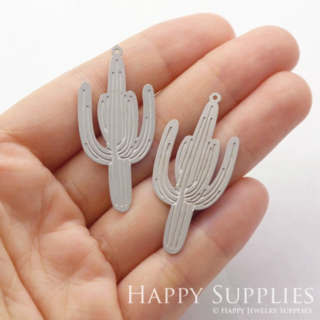Corroded Stainless Steel Jewelry Charms, Cactus Corroded Stainless Steel Earring Charms, Corroded Stainless Steel Silver Jewelry Pendants, Corroded Stainless Steel Silver Jewelry Findings, Corroded Stainless Steel Pendants Jewelry Wholesale (SSB101)
