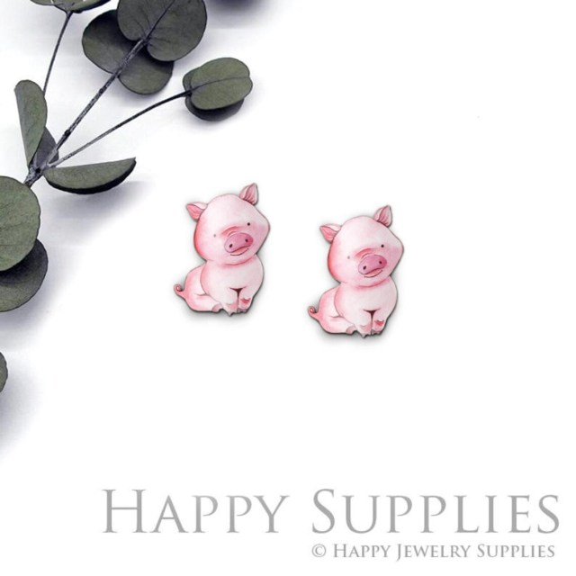 4pcs (2 Pair) Laser Cut Mini Acrylic Resin Pig Laser Cut Jewelry Pendant / Charm, Fit For Earring, Ring (AR358)