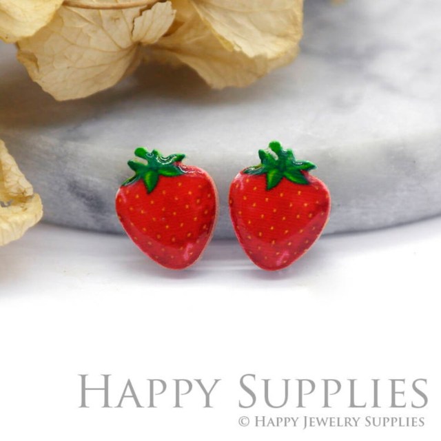 Acrylic Resin Charm , Strawberry Acrylic Earrings Charms ,Resin Stud Earrings Charm ,Acrylic Jewelry Findings ,Resin Earrings Supply (AR120)