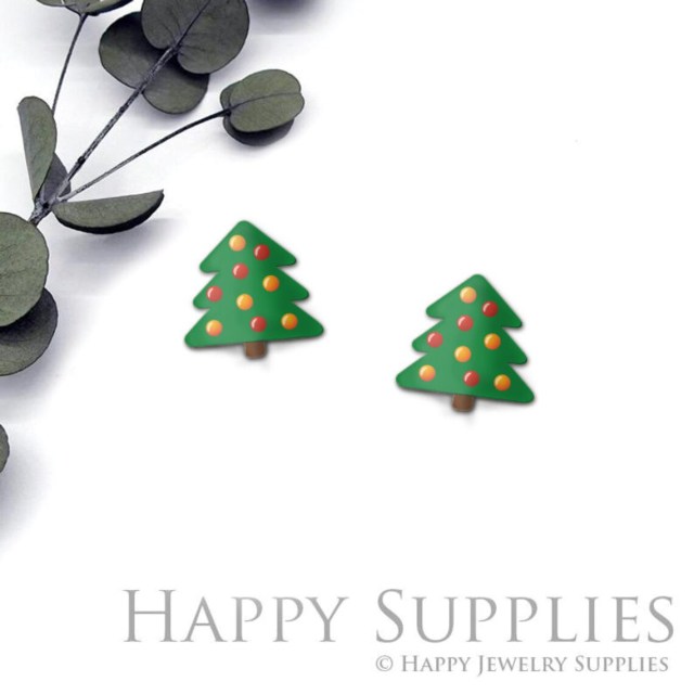 4pcs (2 Pair) Laser Cut Mini Acrylic Resin Christmas Tree Laser Cut Jewelry Pendant / Charm, Fit For Earring, Ring (AR322)