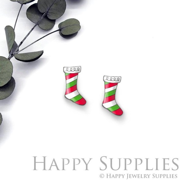 4pcs (2 Pair) Laser Cut Mini Acrylic Resin Christmas Socks Laser Cut Jewelry Pendant / Charm, Fit For Earring, Ring (AR288)