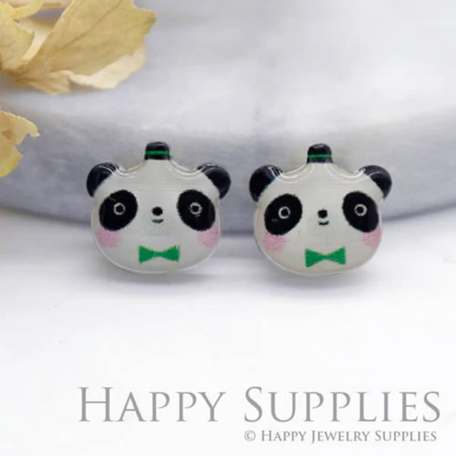 4pcs (2 Pairs) Laser Cut Mini Acrylic Resin Panda Laser Cut Jewelry Pendant / Charm, Fit For Earring, Ring (AR179)