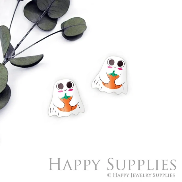 4pcs (2 Pairs) Laser Cut Mini Acrylic Resin Ghost Laser Cut Jewelry Pendant / Charm, Fit For Earring, Ghost Ring (AR559)