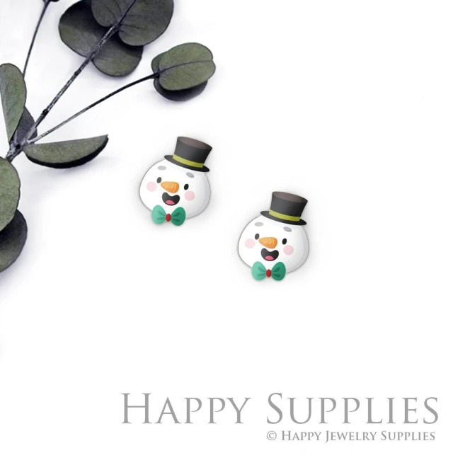 4pcs (2 Pair) Laser Cut Mini Acrylic Resin Christmas Snowman Laser Cut Jewelry Pendant / Charm, Fit For Earring, Snowman Ring (AR577)